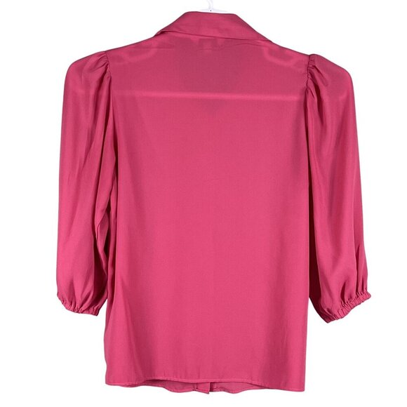 Nanette Lepore Womens S Pink Button Up Blouse 3/4 Balloon Puff Sleeves Office - Picture 7 of 13